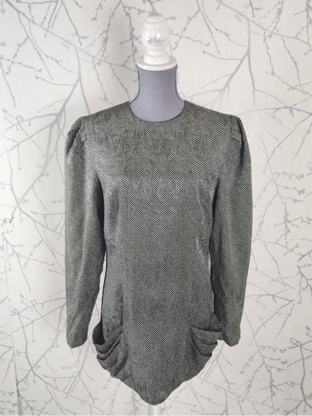 Junnie Leigh VTG Gray Printed 100% Silk Artsy Tunic